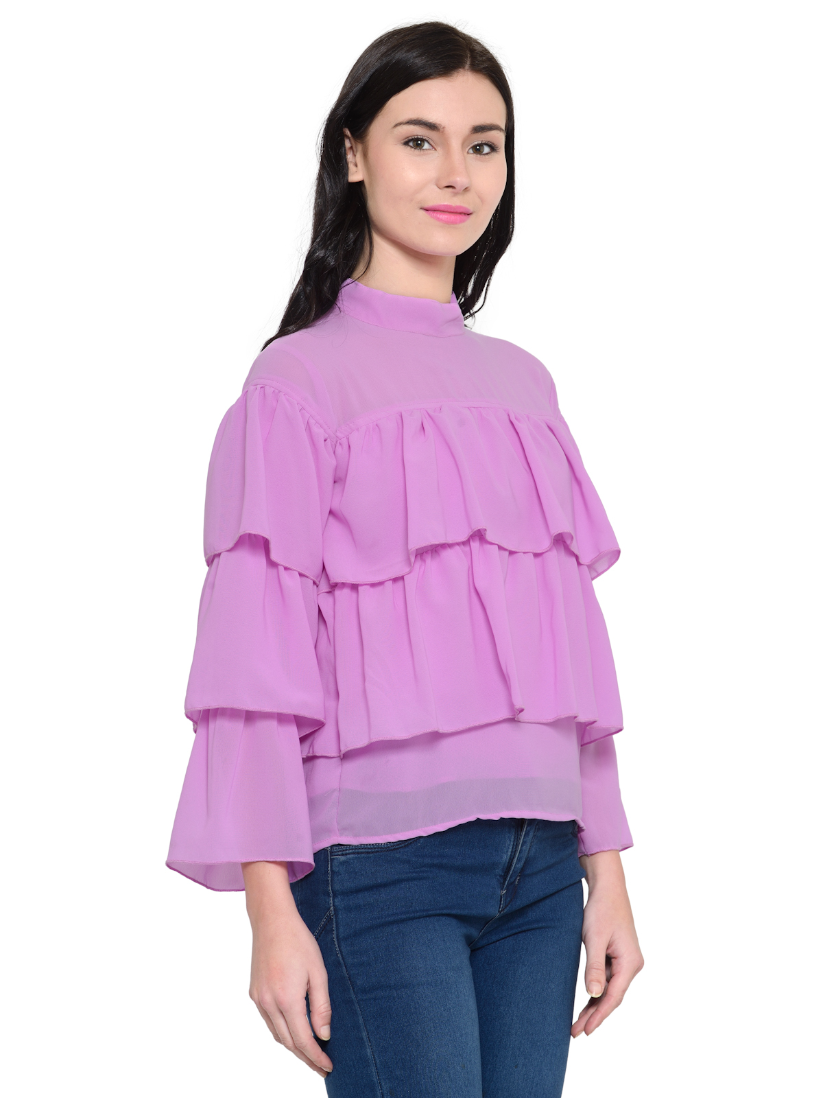Pastel Mauve Frilled long sleeves top